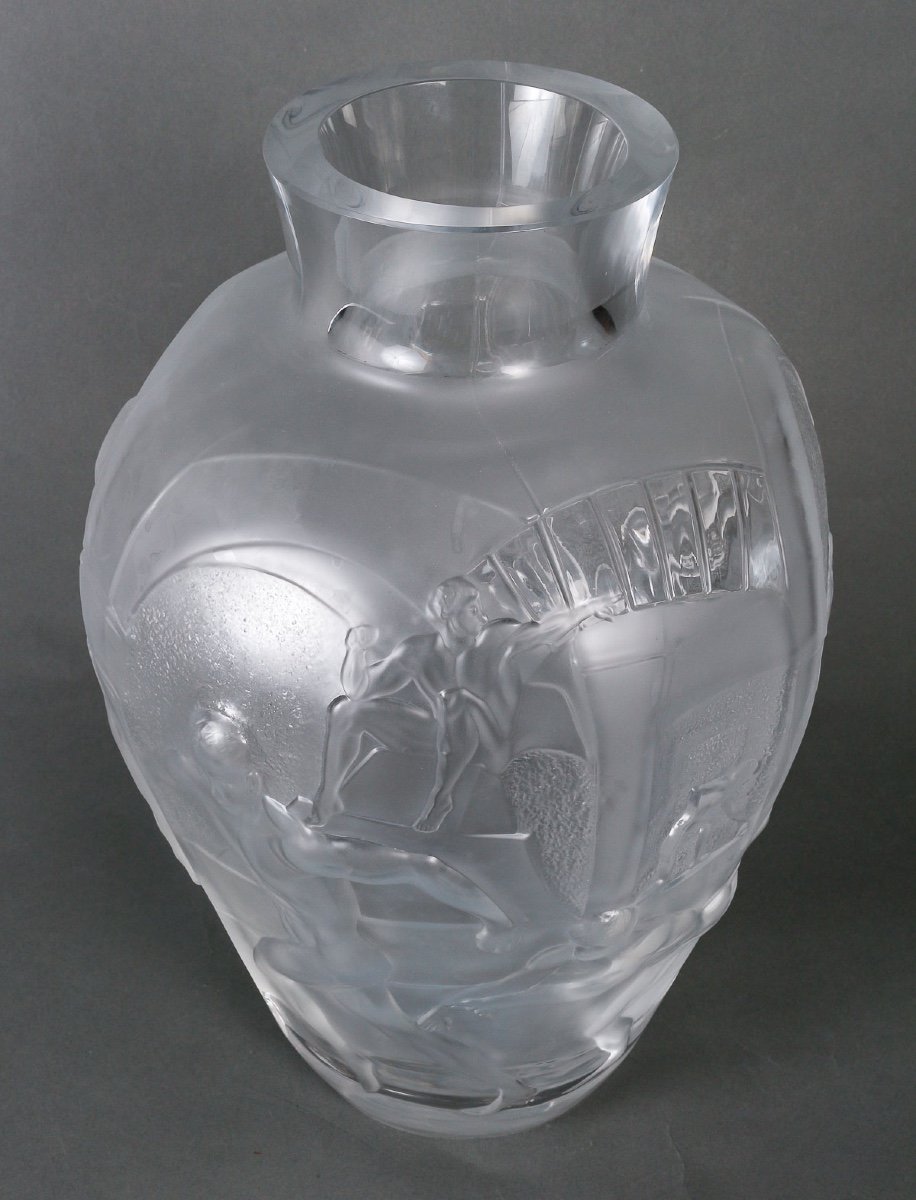 Crystal Vase "les Eléens" - Marie-claude Lalique (1994) Tribute To The Olympic Games, 48 Cm-photo-4