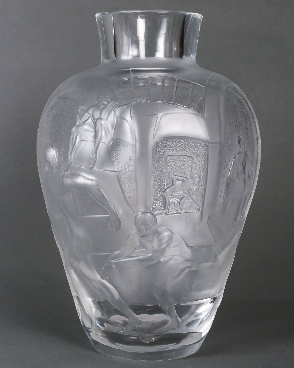 Crystal Vase "les Eléens" - Marie-claude Lalique (1994) Tribute To The Olympic Games, 48 Cm-photo-3