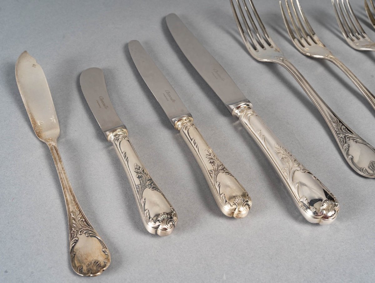 Christofle Marly Silver Plated Cutlery Set | For 12 People | 144 Pieces | Excellent Condition-photo-3