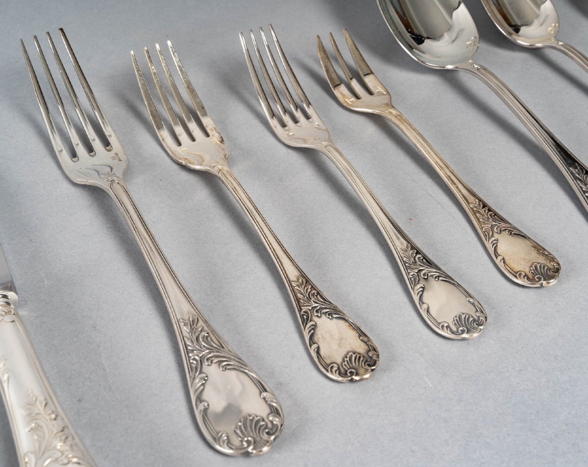 Christofle Marly Silver Plated Cutlery Set | For 12 People | 144 Pieces | Excellent Condition-photo-4