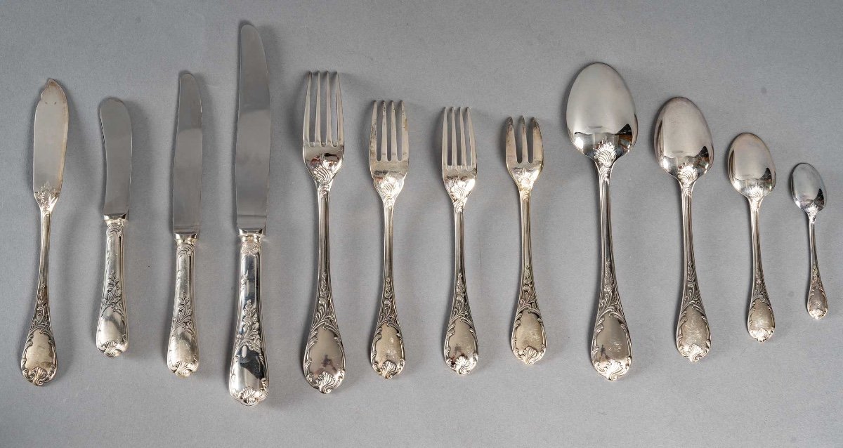 Christofle Marly Silver Plated Cutlery Set | For 12 People | 144 Pieces | Excellent Condition-photo-2