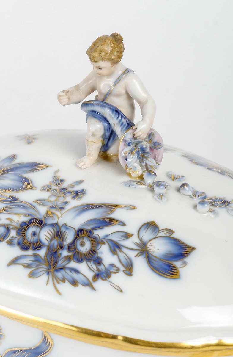 Meissen Porcelain Dinner Set - Blue And Gold Floral Design - 75 Pieces - Circa 1880-photo-2