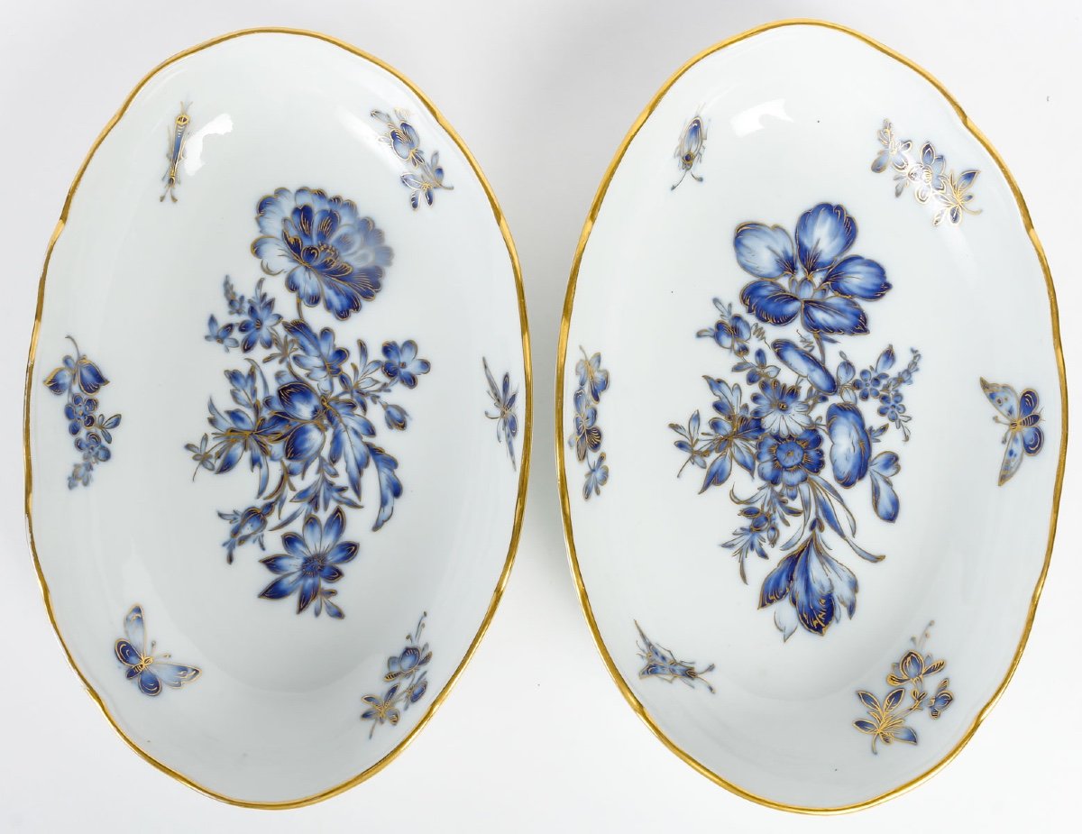 Meissen Porcelain Dinner Set - Blue And Gold Floral Design - 75 Pieces - Circa 1880-photo-5