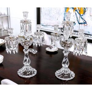 Paire De Candélabres En Cristal Baccarat – 3 Lumières - Excellent État- Signés Baccarat