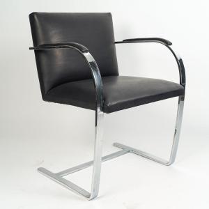 Pair Of Brno Knoll Chairs, Black Leather, Iconic Design By Mies Van Der Rohe, Minimalist Style