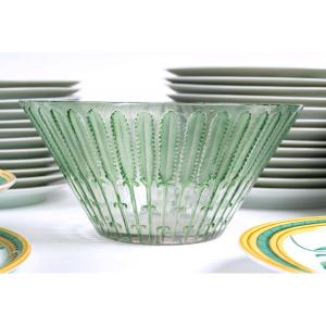 Bol Plumes Lalique en Cristal Givré Teinté Vert | Pièce Rare Signée et Unique