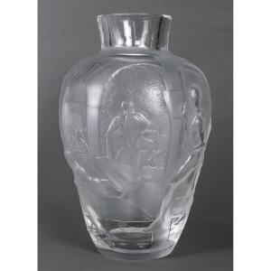 Vase En Cristal "les Eléens" - Marie-claude Lalique (1994) Hommage Aux Jeux Olympiques, 48 Cm