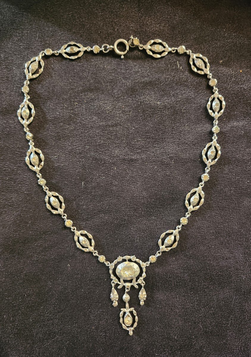 Necklace In Silver And Rhine Stone Early 19th-photo-2