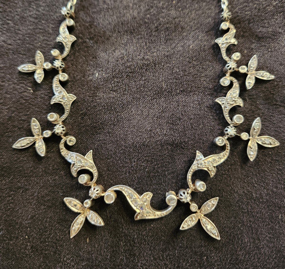 Drapery Necklace In Silver Set With Diamonds 19th Century-photo-3