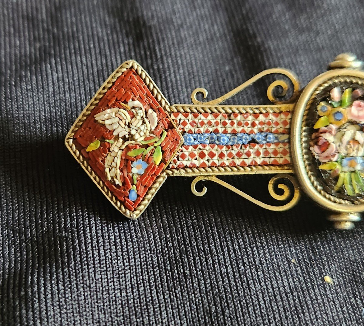 Broche En Argent Et Micromosaique 19 ème Siècle -photo-2