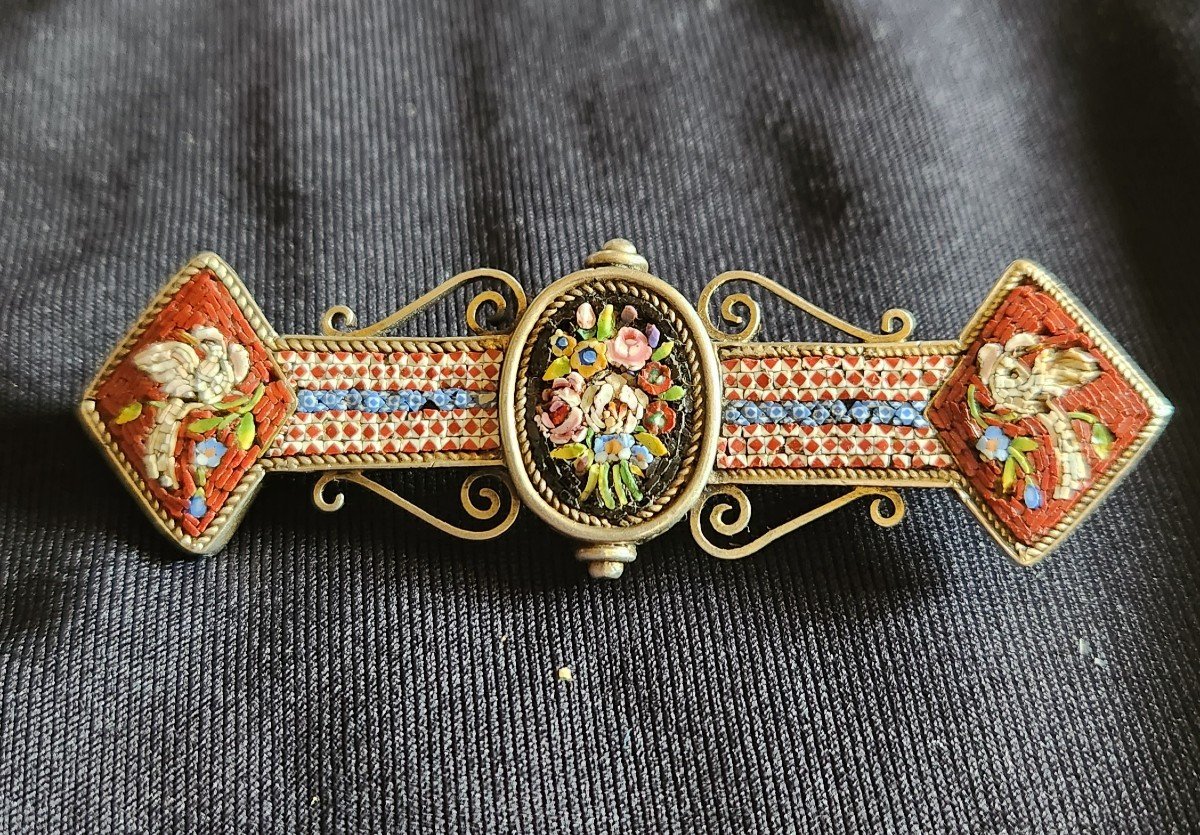 Broche En Argent Et Micromosaique 19 ème Siècle 