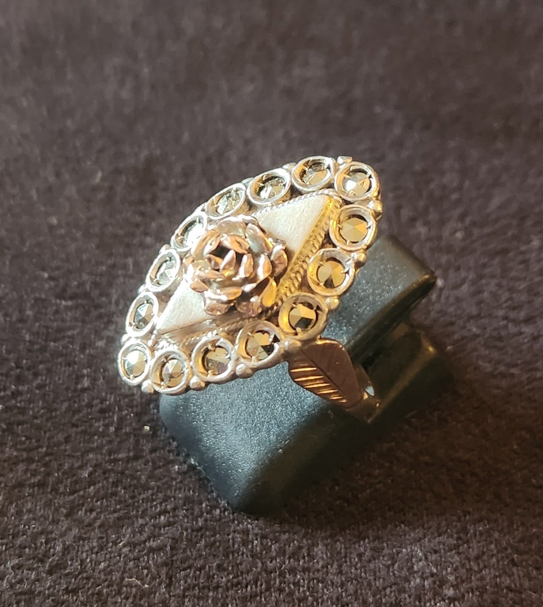 Bague Marquise En Argent Et Or 19 ème Siècle -photo-3