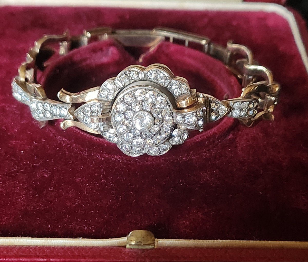 Bracelet En Vermeil Et Strass 1930
