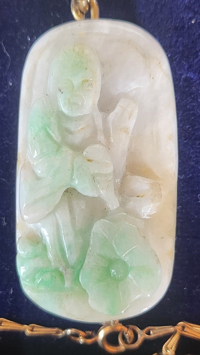 Dragons And Buddha Necklace In Vermeil And Jade -photo-2