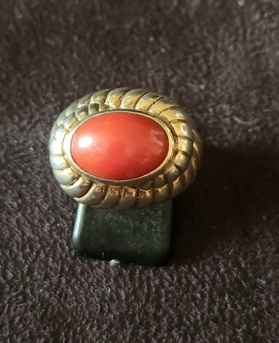 Bague En Vermeil Et Corail Rouge Art Deco-photo-3