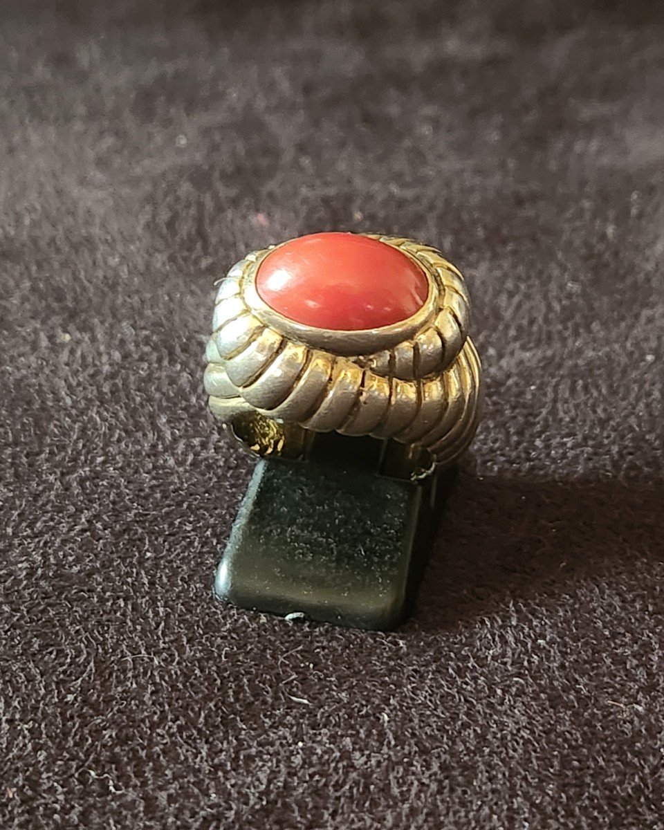 Bague En Vermeil Et Corail Rouge Art Deco-photo-4