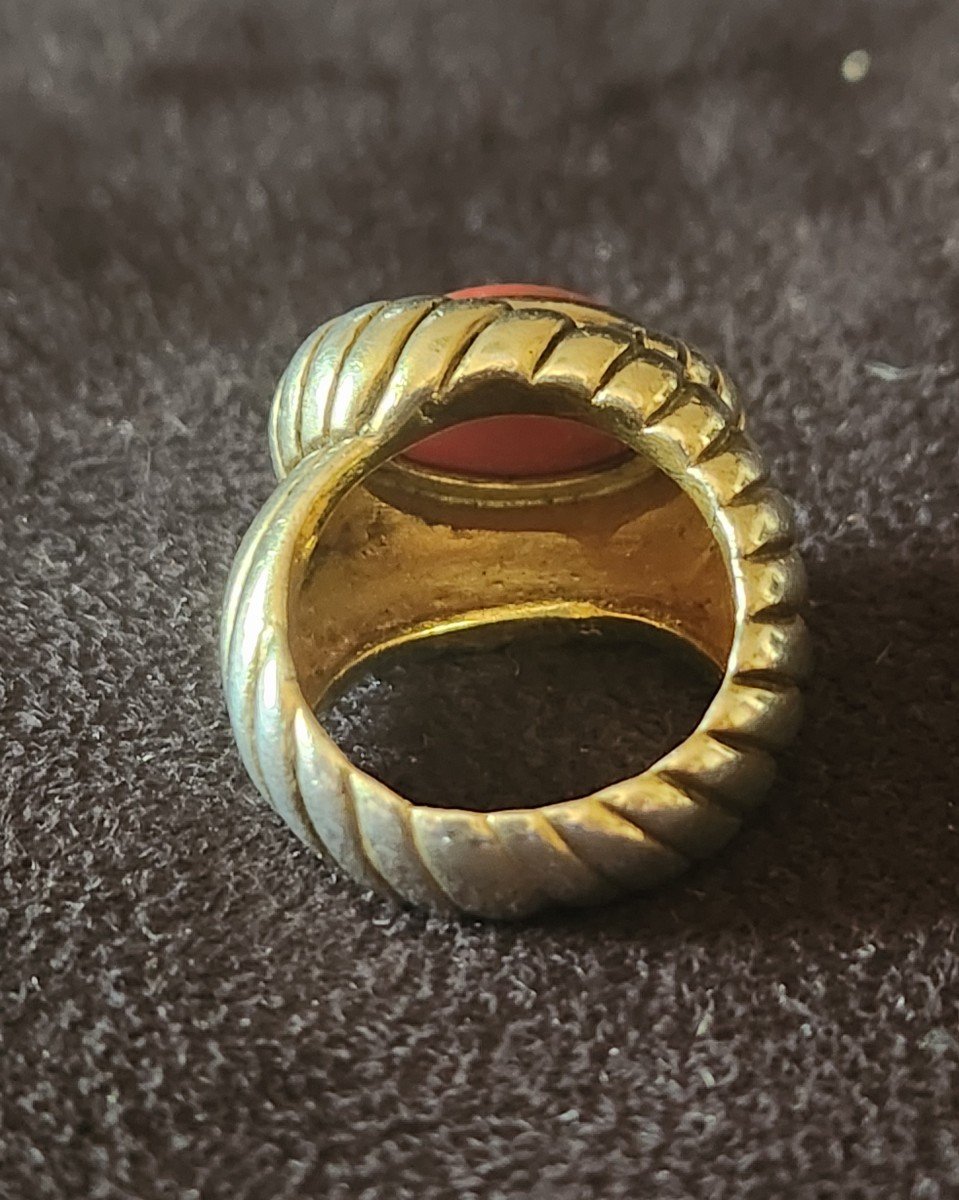 Bague En Vermeil Et Corail Rouge Art Deco-photo-1