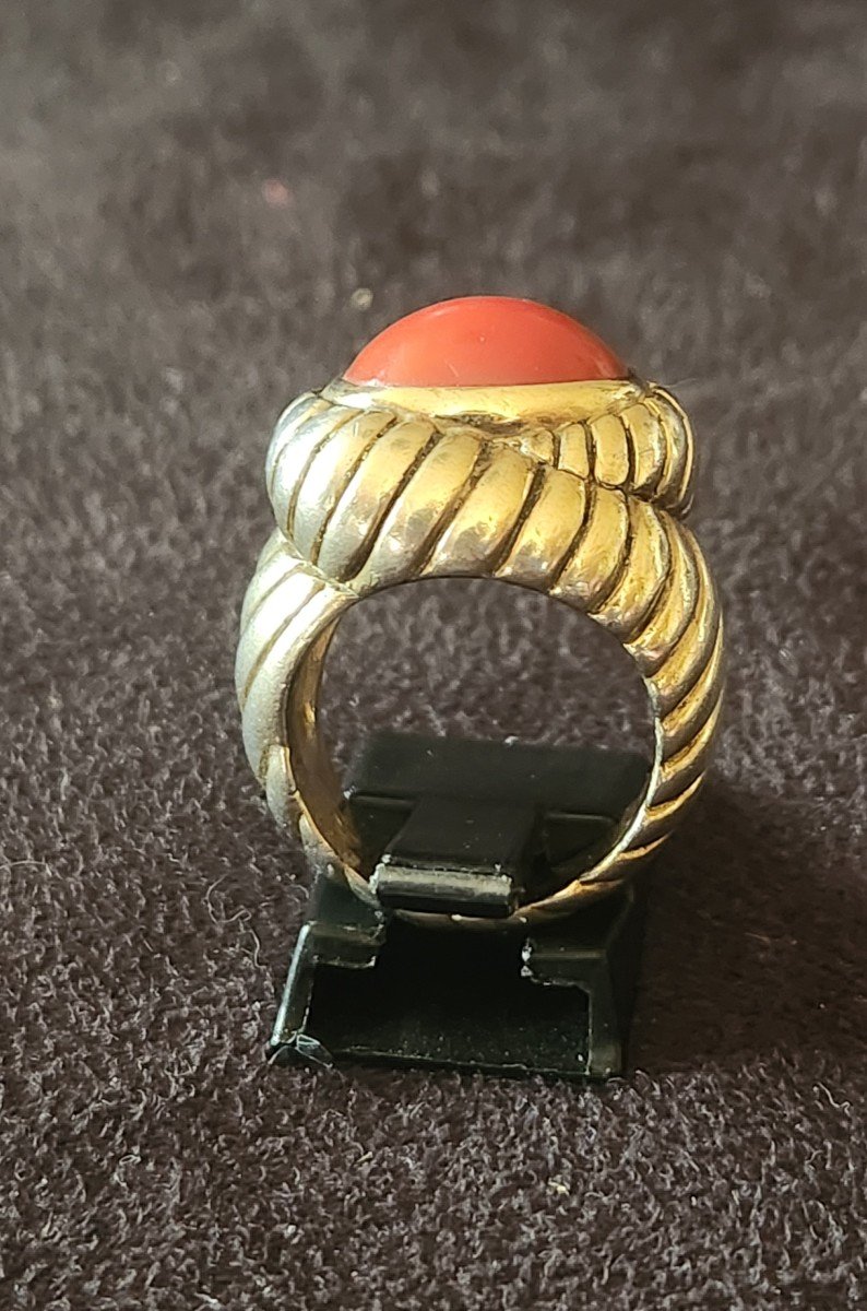 Bague En Vermeil Et Corail Rouge Art Deco