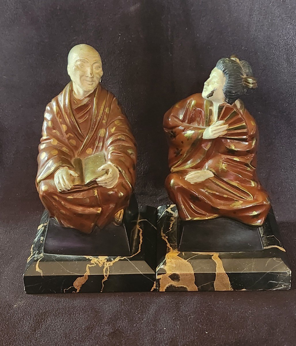 Adam Feron Japanese Couple Art Deco Bookend-photo-4