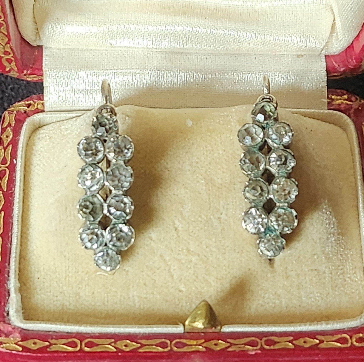 Poissarde Silver Earring And Rhine Stones 19th Century 