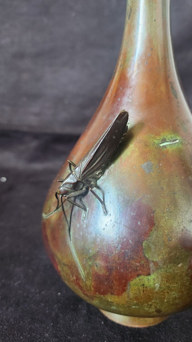 Vase Criquet En Bronze  Patiné Fin 19 Eme Japon-photo-2