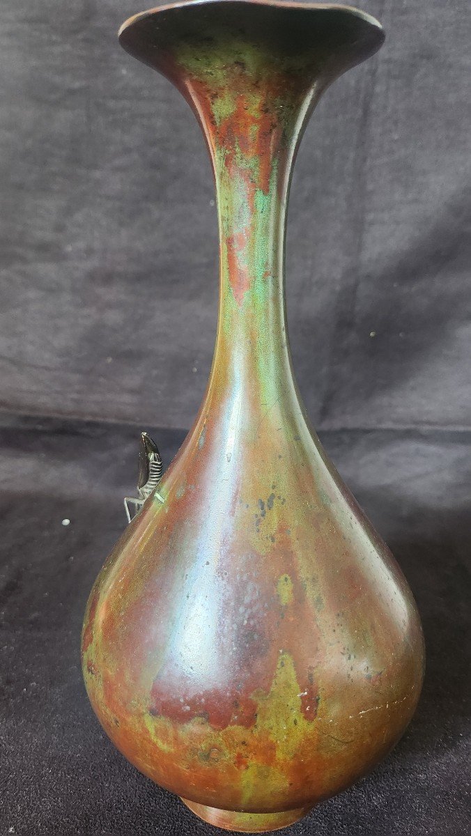 Vase Criquet En Bronze  Patiné Fin 19 Eme Japon-photo-3