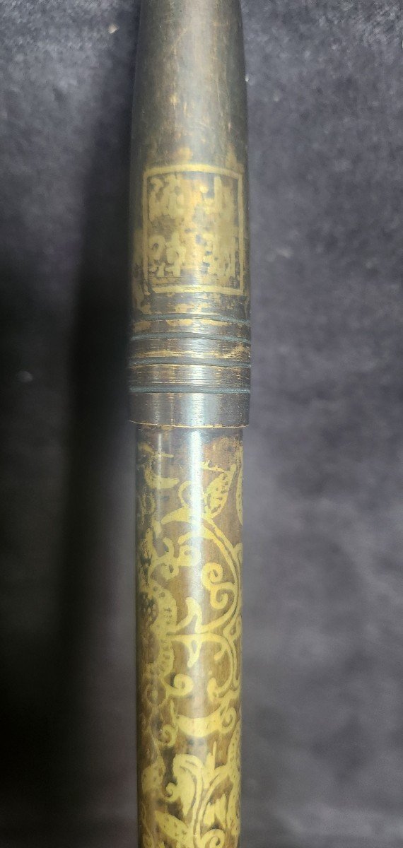 Opium Pipe In Bronze Decor Gold China 19th Century -photo-1