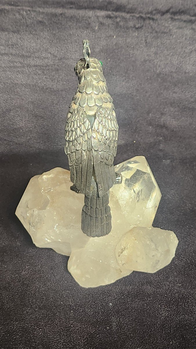 Parakeet In Silver And Stone On A Crystal Rock-photo-2