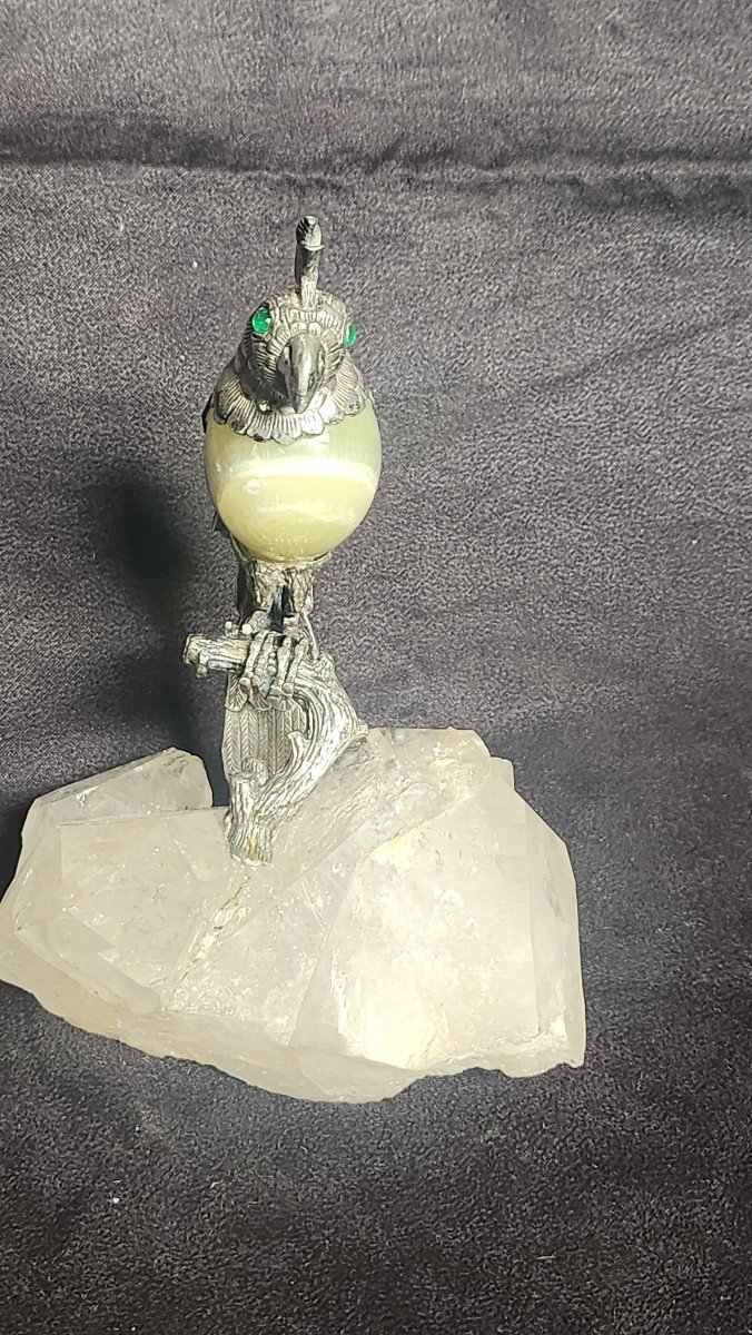 Parakeet In Silver And Stone On A Crystal Rock-photo-3