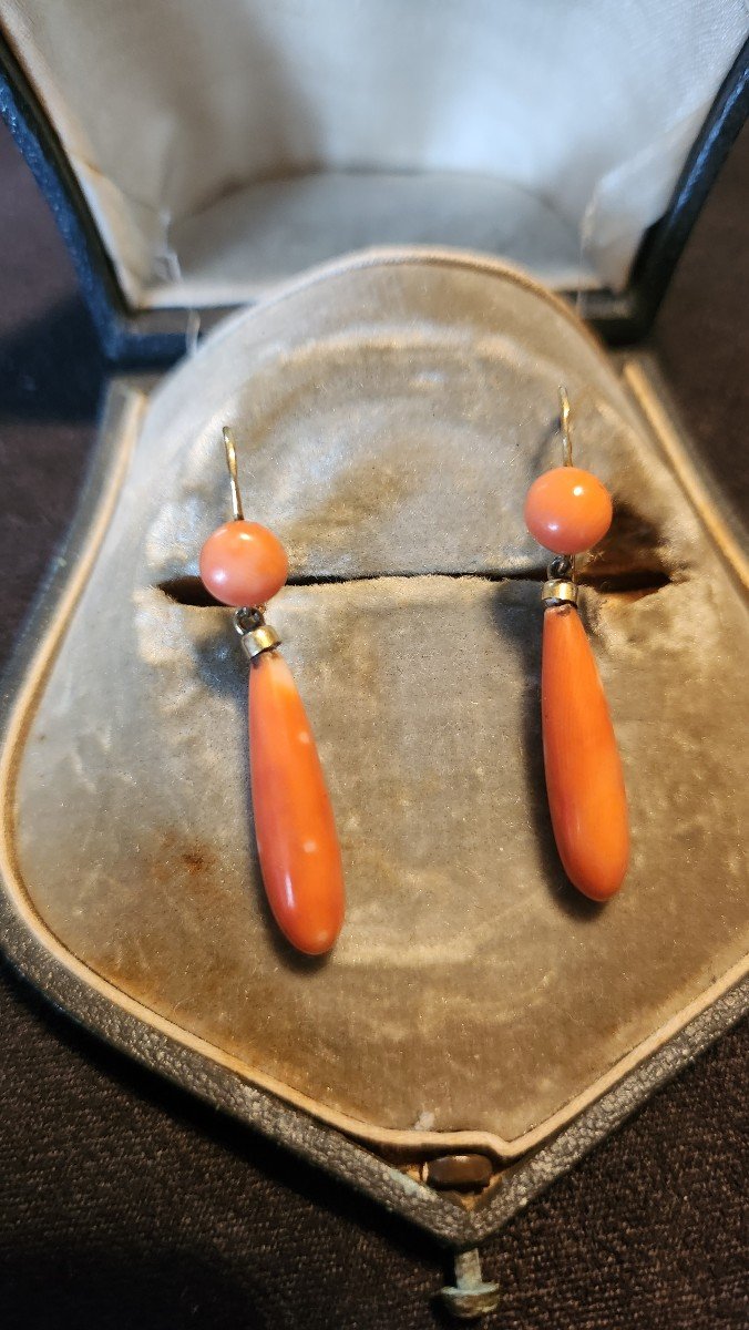 Pair Of Gold And Coral Earrings 19 Eme Century -photo-3