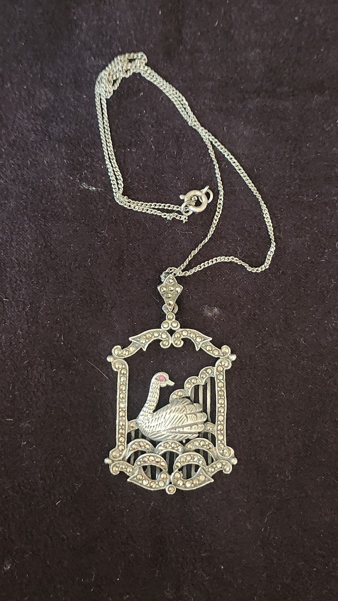 Pendentif En Argent Figurant Un Cygne Vers 1920-photo-2