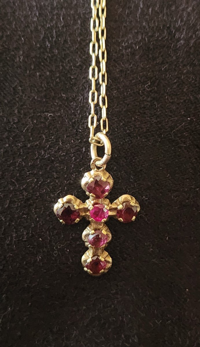 19th Century Gold And Ruby Cross Necklace -photo-2