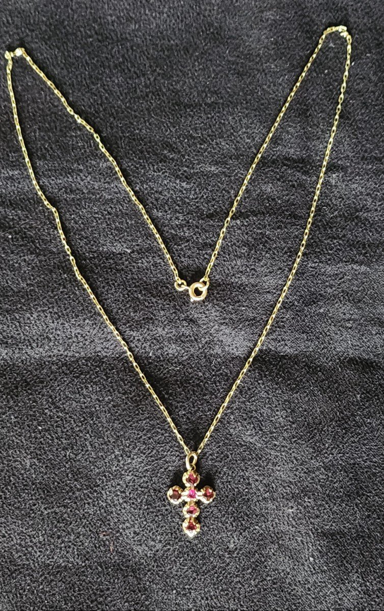 19th Century Gold And Ruby Cross Necklace -photo-4