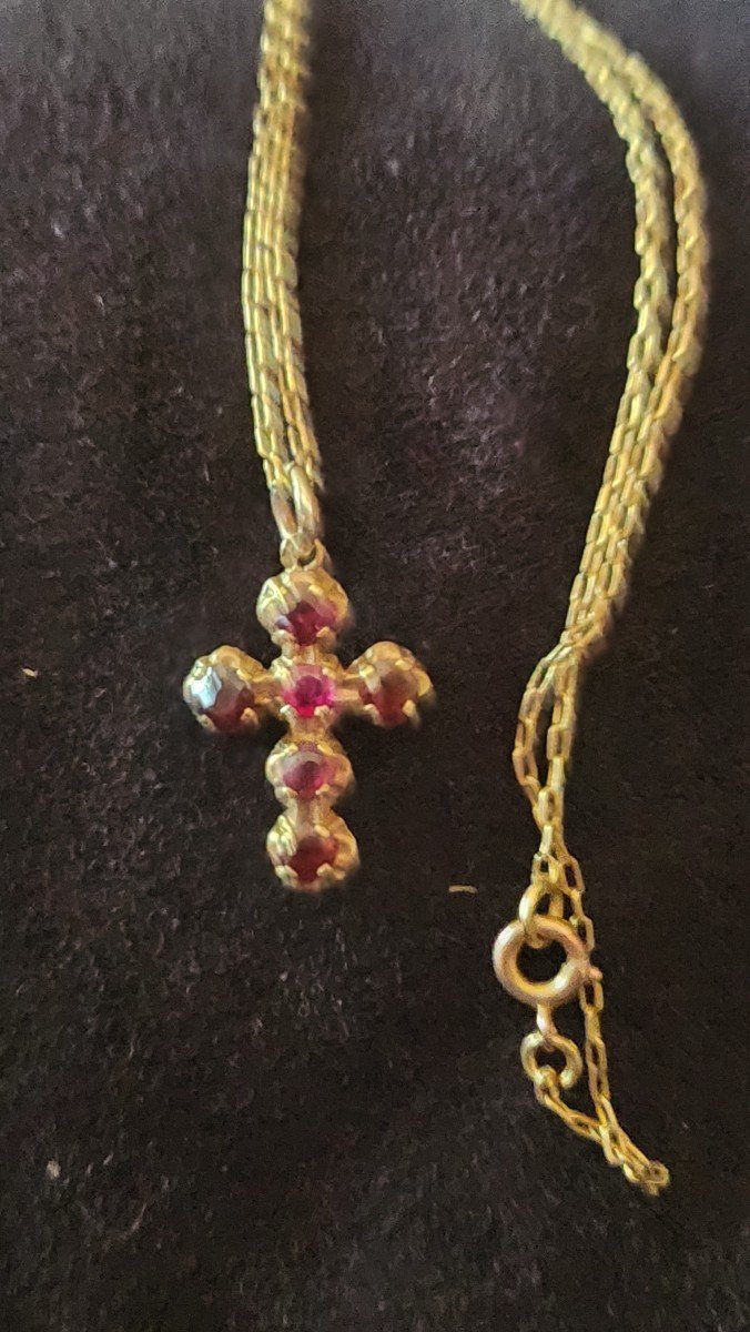 19th Century Gold And Ruby Cross Necklace -photo-1