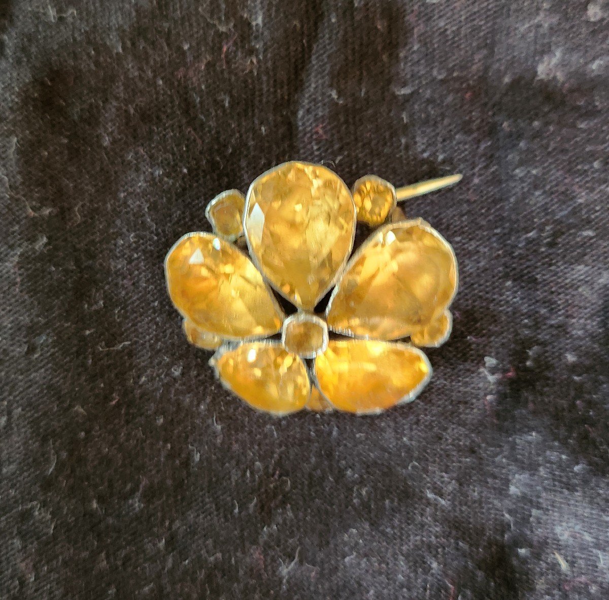 Broche Fleurs En Argent Et Citrine Fin 18 ème Siècle -photo-2