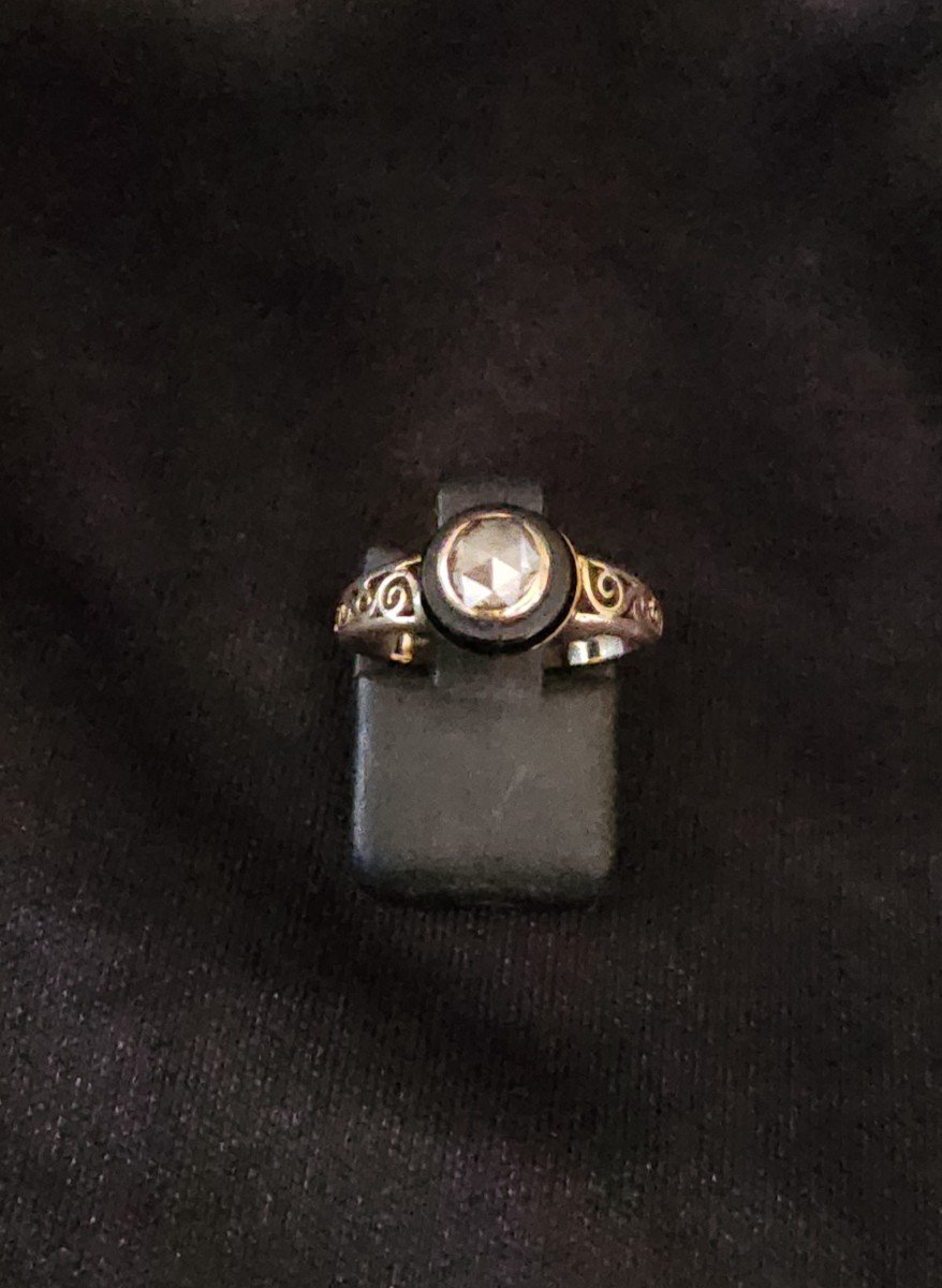 19th Century Gold, Onyx And Diamond Ring -photo-2