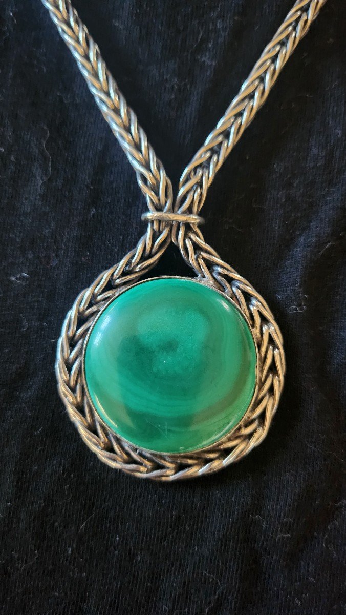 Collier En Argent Et Malachite-photo-2