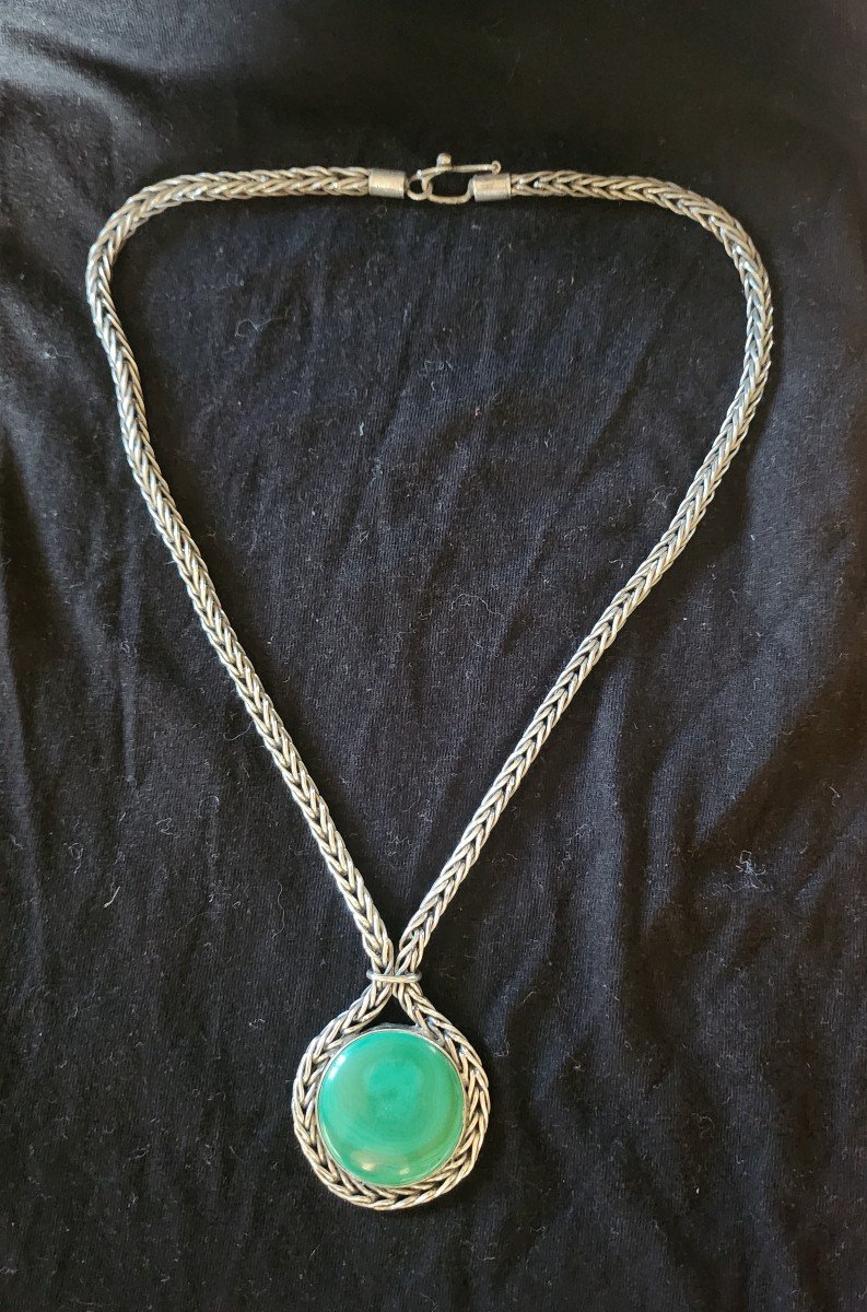 Collier En Argent Et Malachite