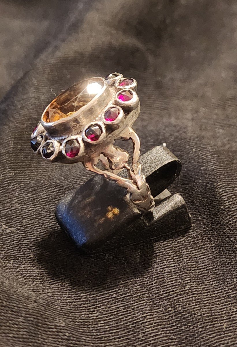 Pompadour Ring In Silver, Garnets And Citrine, Early 19th Century -photo-2