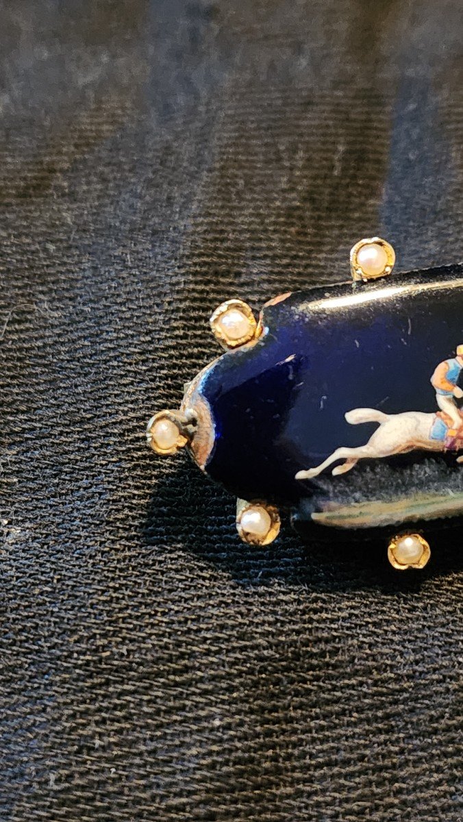 Gold, Pearl And Enamel Horse Racing Brooch -photo-1