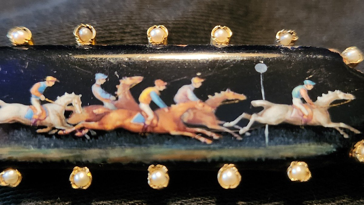 Gold, Pearl And Enamel Horse Racing Brooch -photo-3