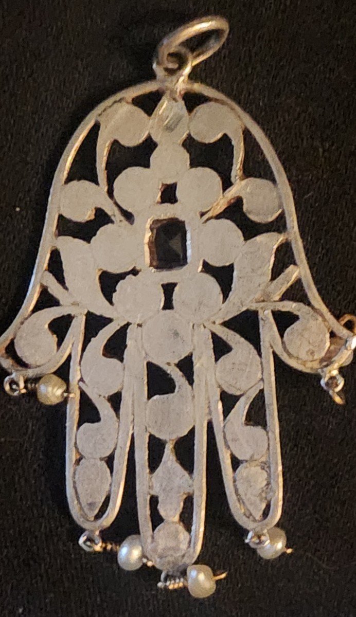 Khamsa  En Argent, Diamants Et Saphir-photo-2