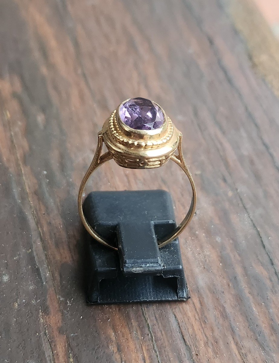 Bague marquise en or et améthyste 19 ème -photo-1