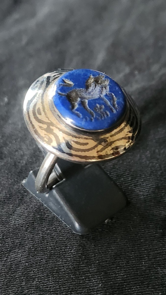 Silver And Lapis Lazuli Intaglio Ring-photo-2