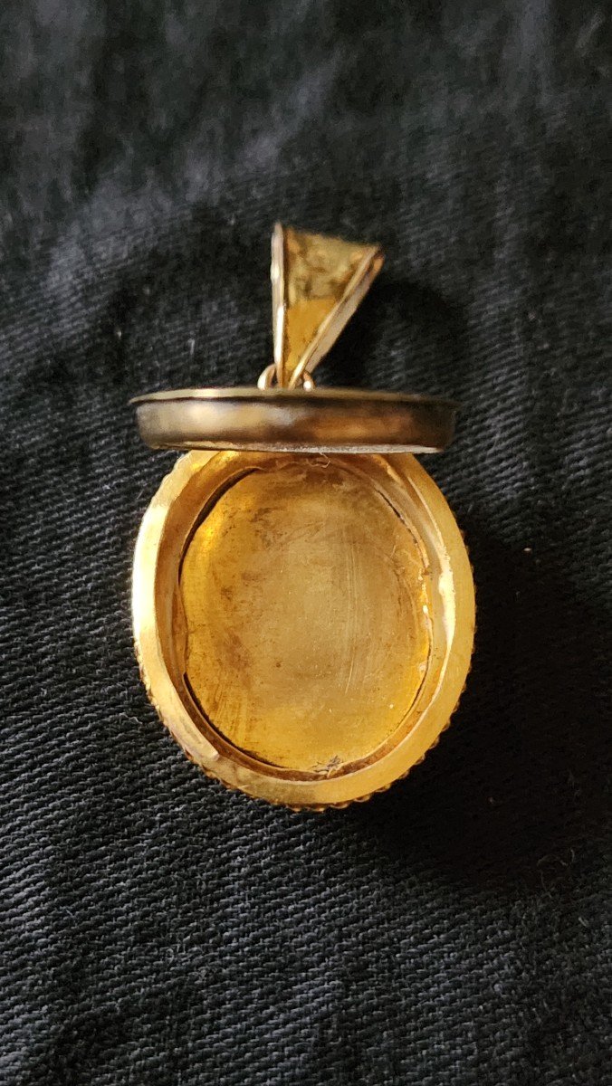 Gold Pendant And Hard Stone Marquetry 19th Century -photo-4