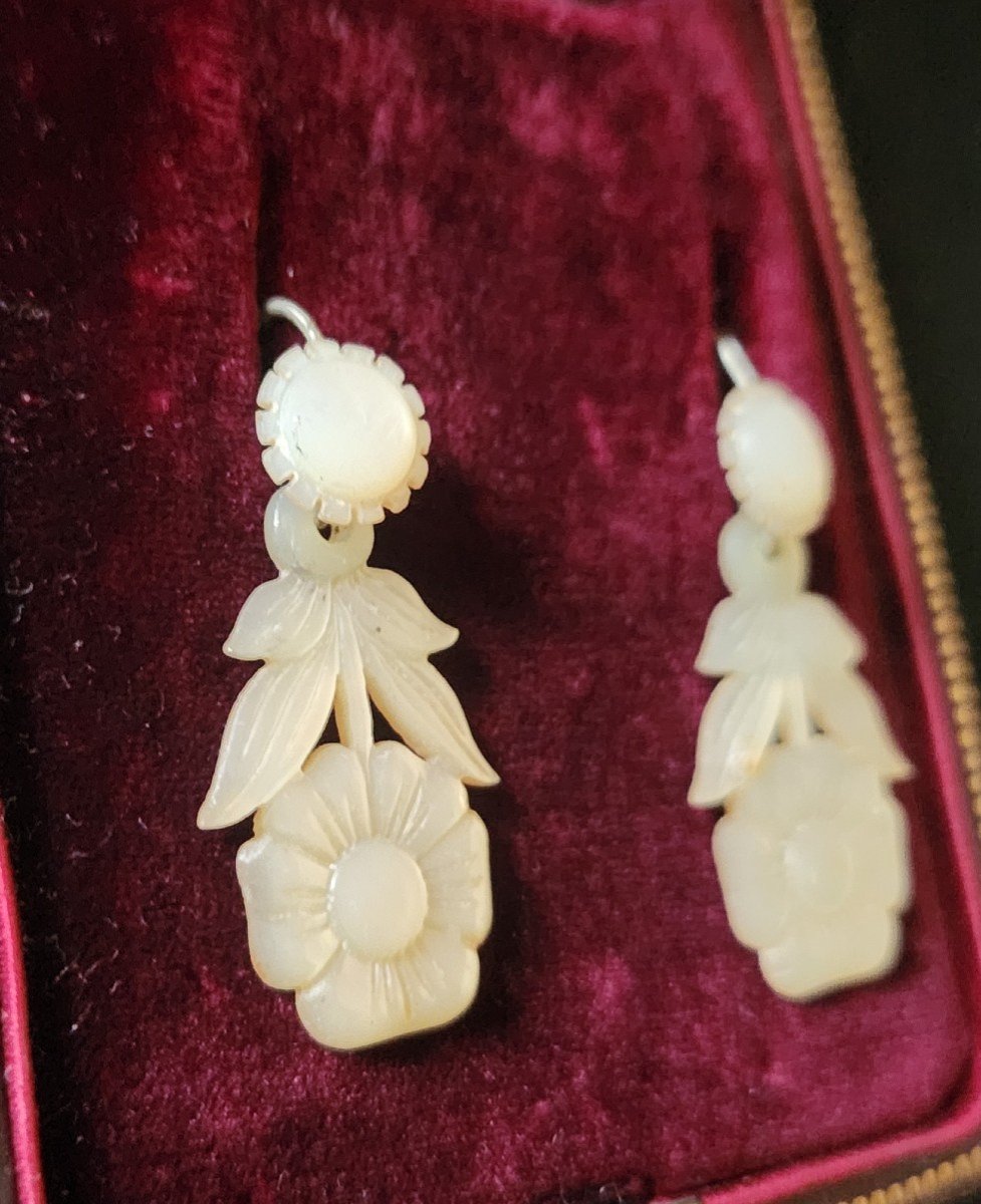 19th Century Carved Mother-of-pearl Earrings -photo-2