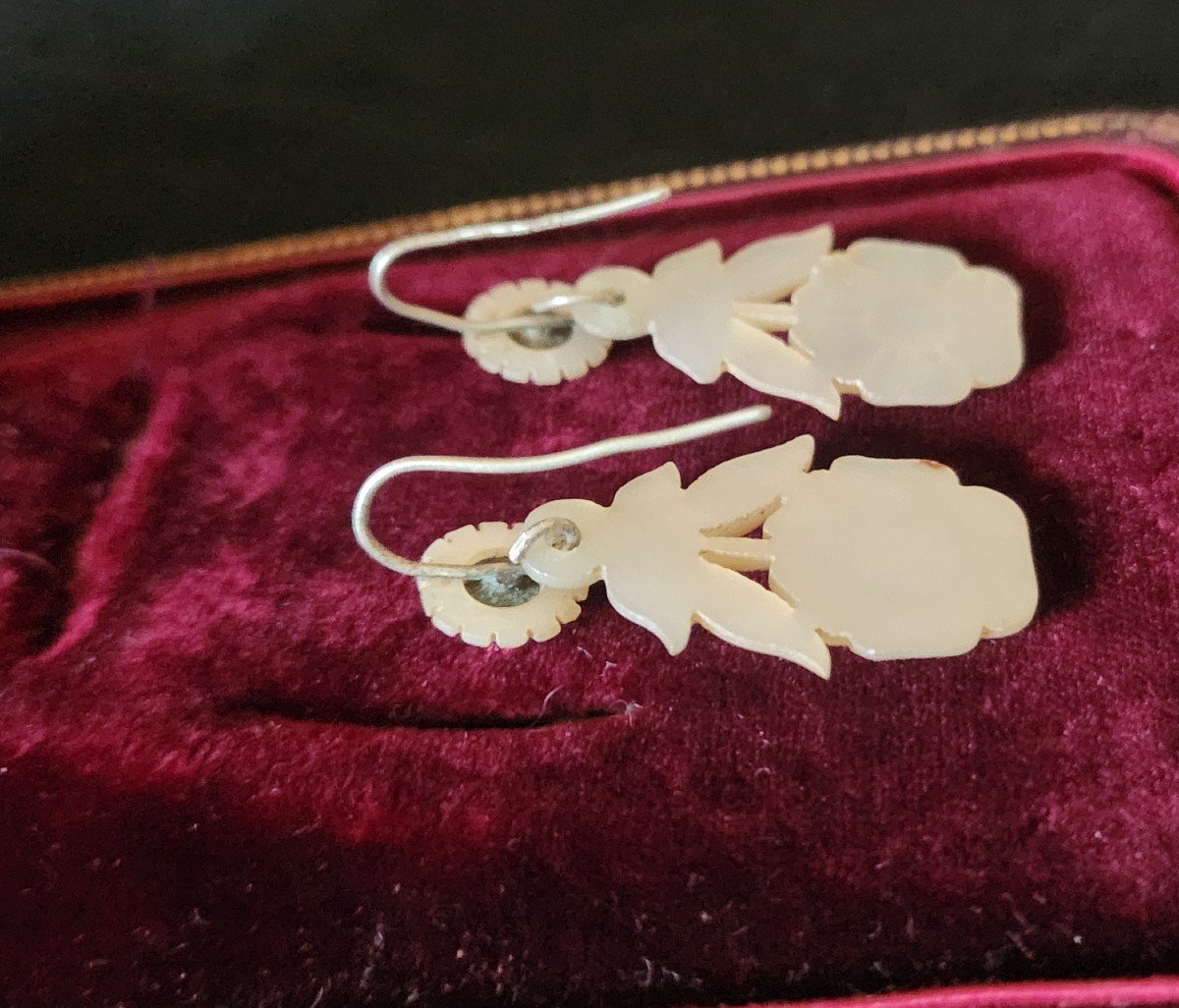 19th Century Carved Mother-of-pearl Earrings -photo-4