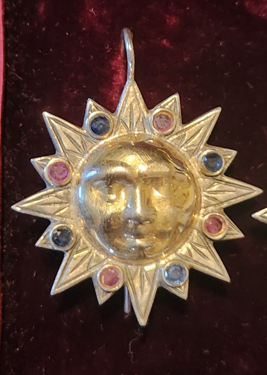 Pair Of Silver And Stone Sun Earrings-photo-2