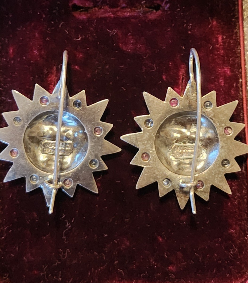 Pair Of Silver And Stone Sun Earrings-photo-4