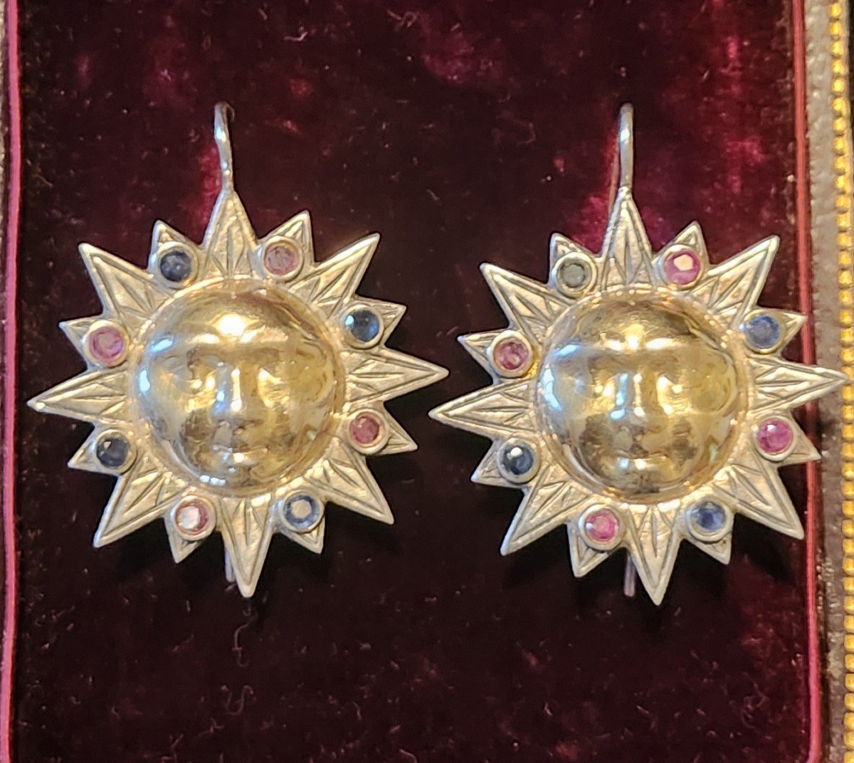 Pair Of Silver And Stone Sun Earrings